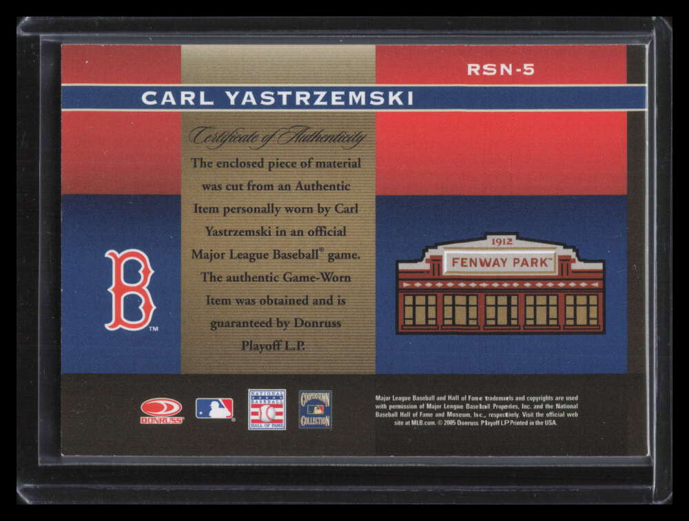 SOLD 139491 2005 Donruss Greats Sox Nation Material 5 Carl Yastrzemski Jersey /250
