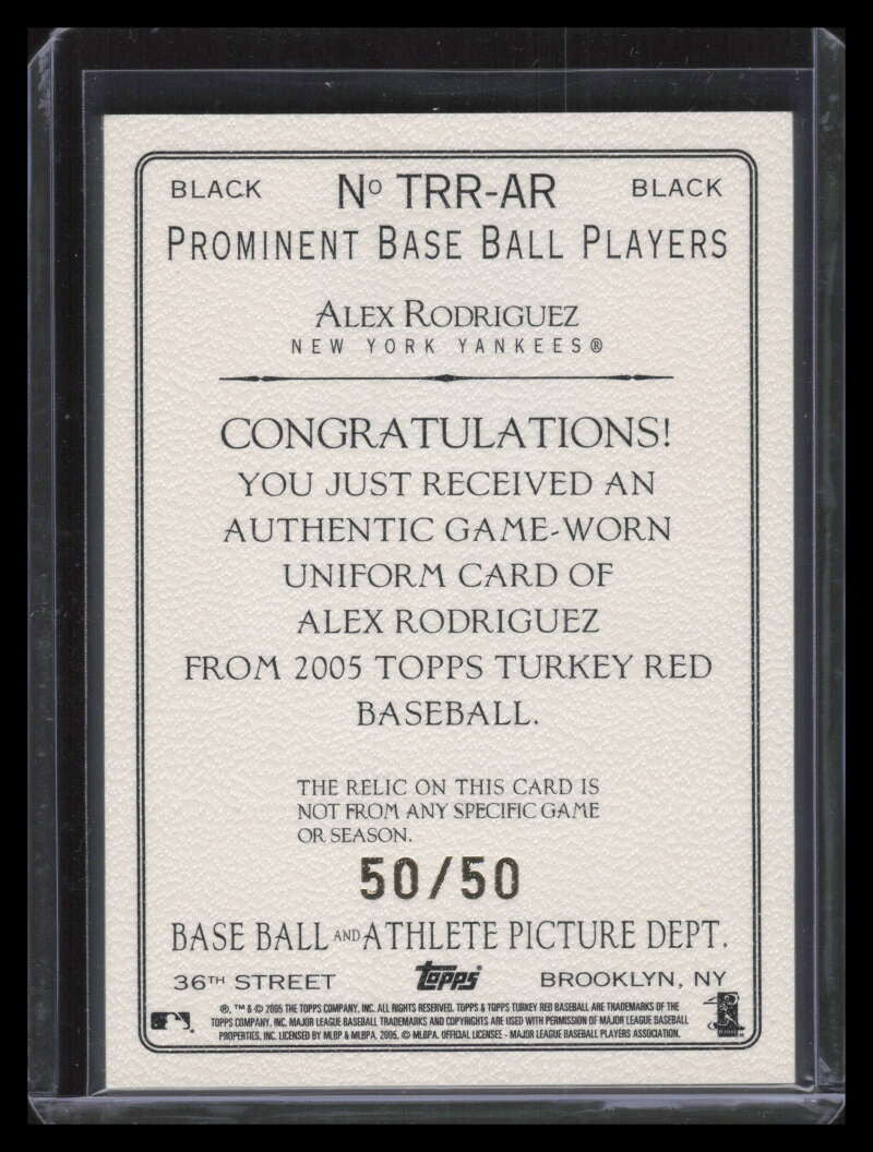 2005 Topps Turkey Red Relics Black AR Alex Rodriguez Jersey 50/50