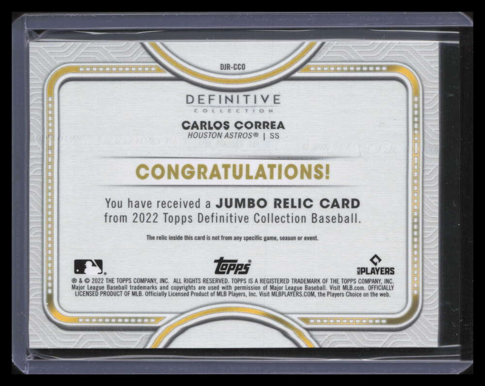 2022 Topps Definitive Collection Jumbo Relics DJRCCO Carlos Correa Patch 37/50