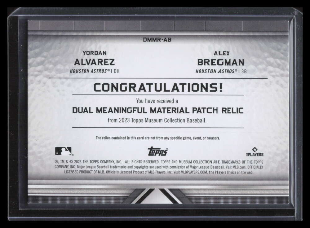 2023 Topps Museum Meaningful Material Bregman Yordan Alvarez Dual Jersey 20/50