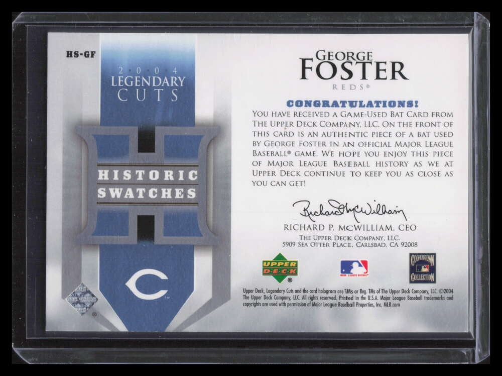 2004 SP Legendary Cuts Historic Swatches 25 GF George Foster Bat 20/25