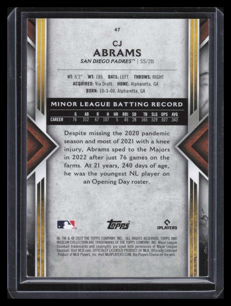 2022 Topps Museum Collection Amethyst 47 CJ Abrams Rookie 95/99