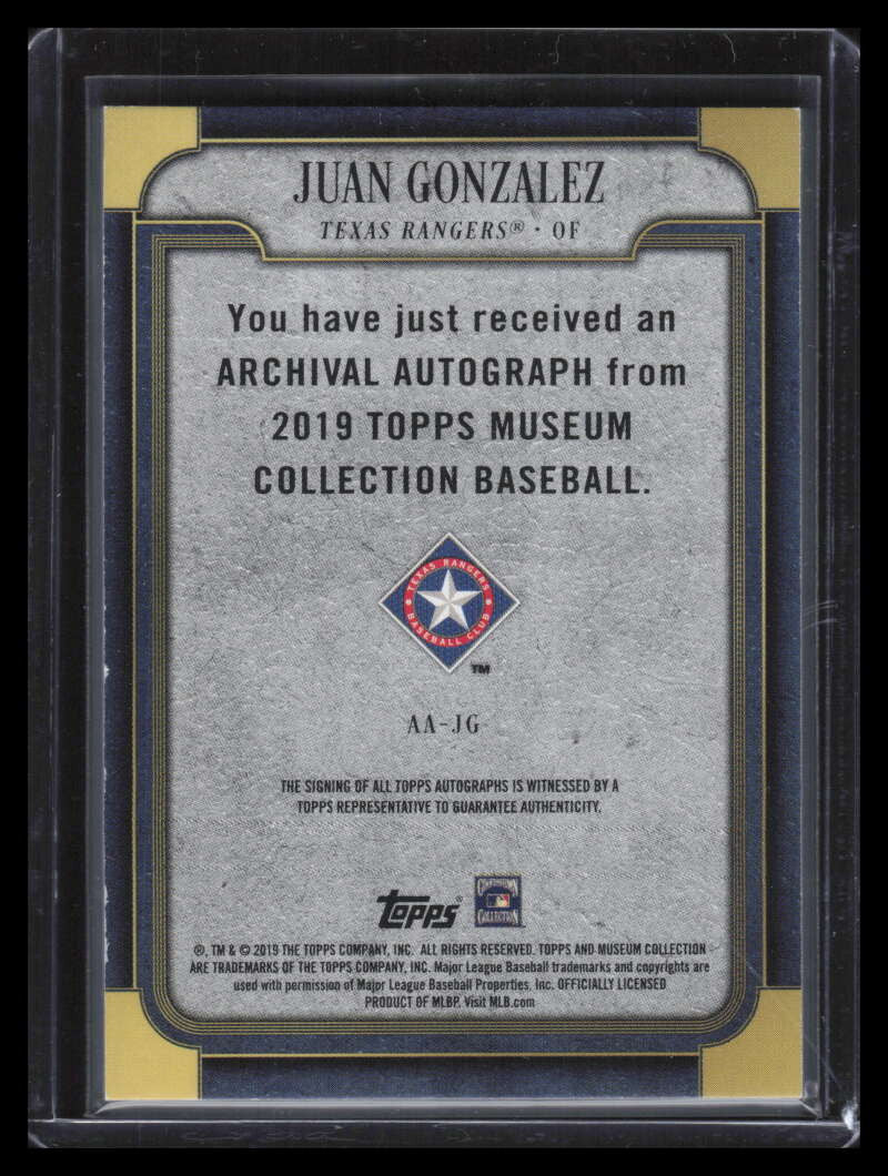 2019 Topps Museum Collection Archival Autographs AAJG Juan Gonzalez Auto 136/199