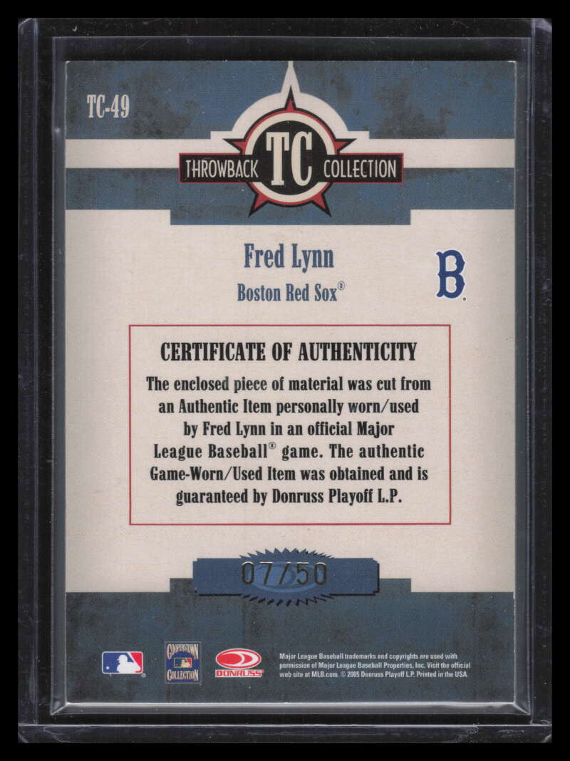 2005 Throwback Threads Collection Signature Material Fred Lynn Jersey Auto 7/50