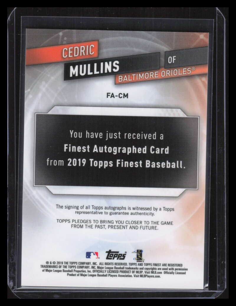 2019 Finest Autographs Blue Refractor FACM Cedric Mullins Rookie Auto 119/150