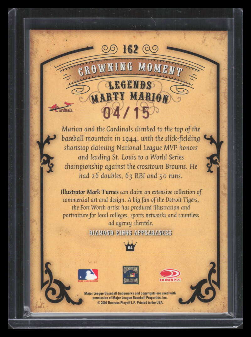 2004 Diamond Kings DK Signatures Bronze Sepia 162 Marty Marion Auto 4/15