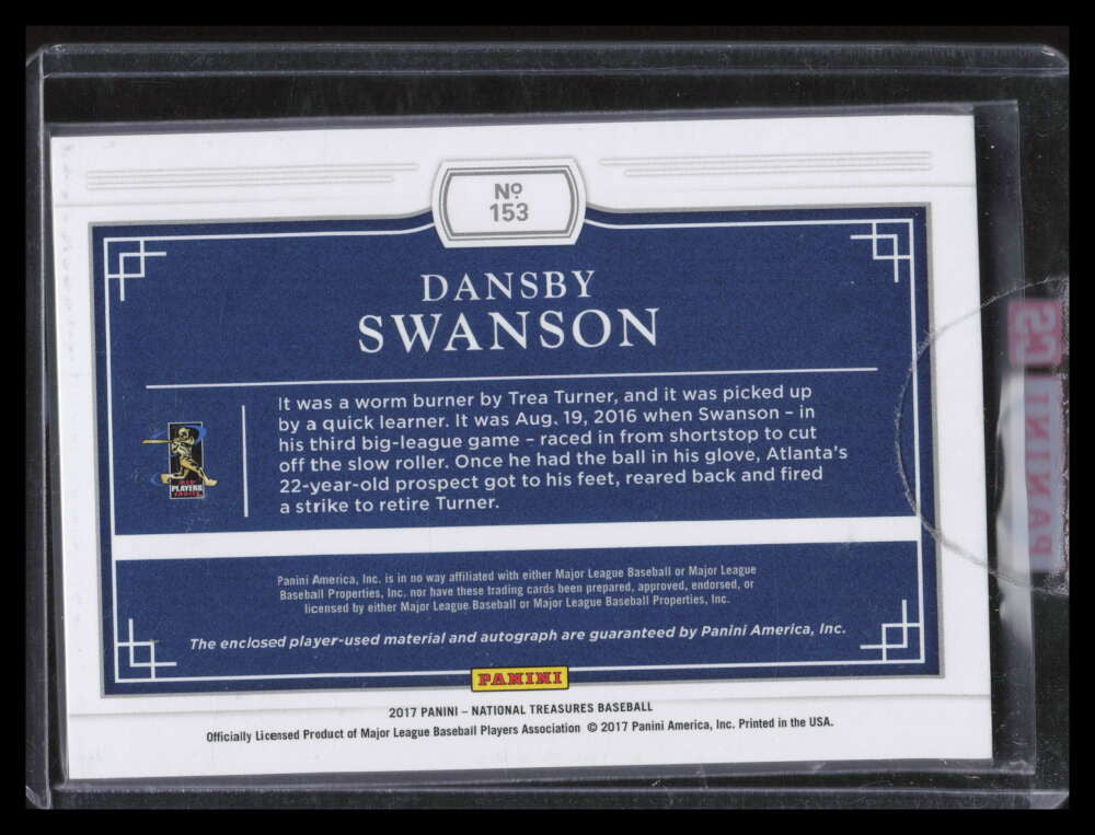 2017 Panini National Treasures 153 Dansby Swanson Rookie Patch Auto 75/99