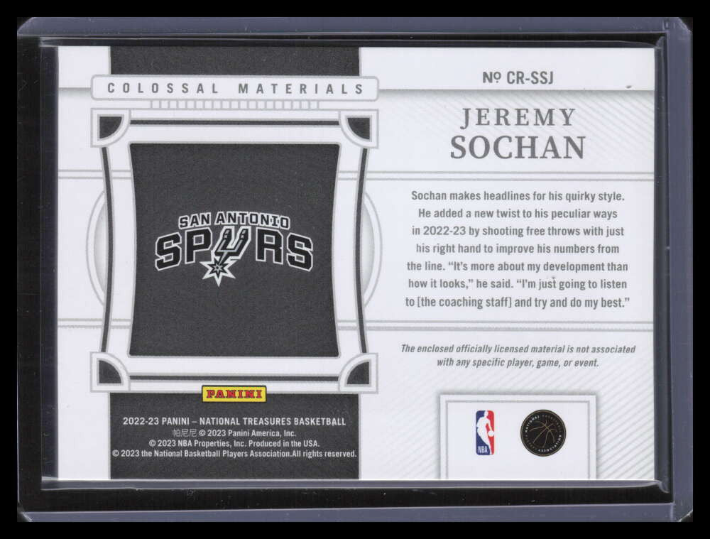 2022-23 National Treasures Colossal Materials 6 Jeremy Sochan Rookie Jersey 3/99