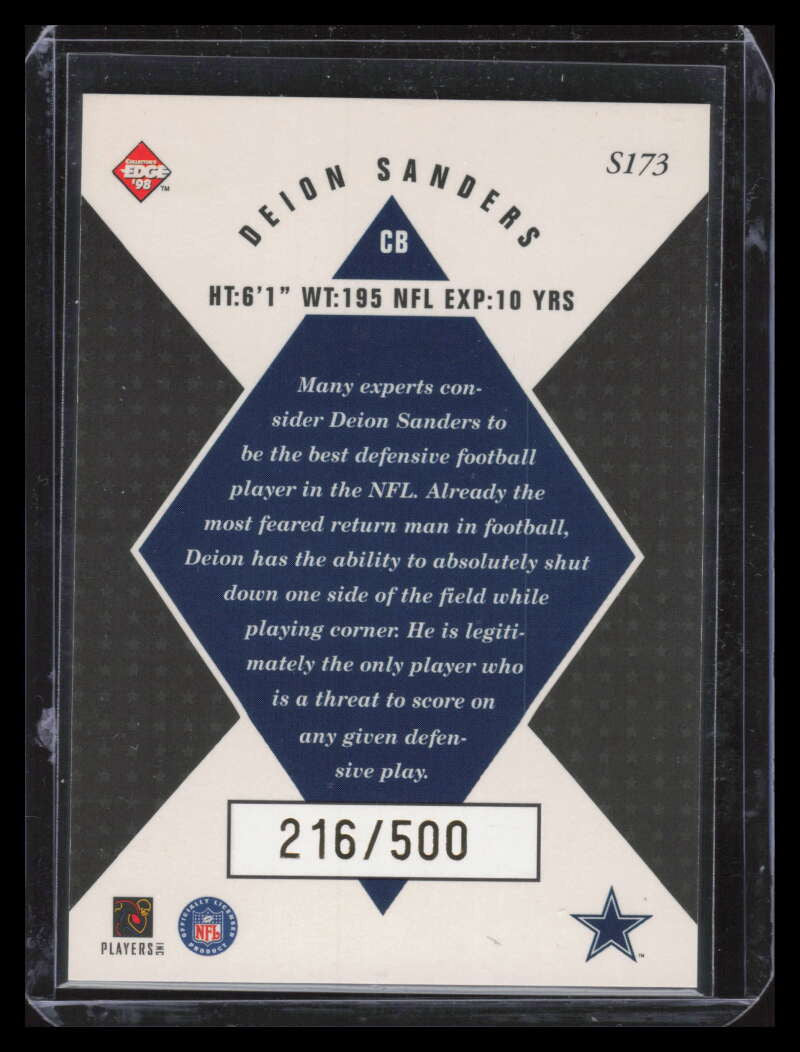 1998 Collector's Edge Masters Gold Redemption 500 173 Deion Sanders SM 216/500