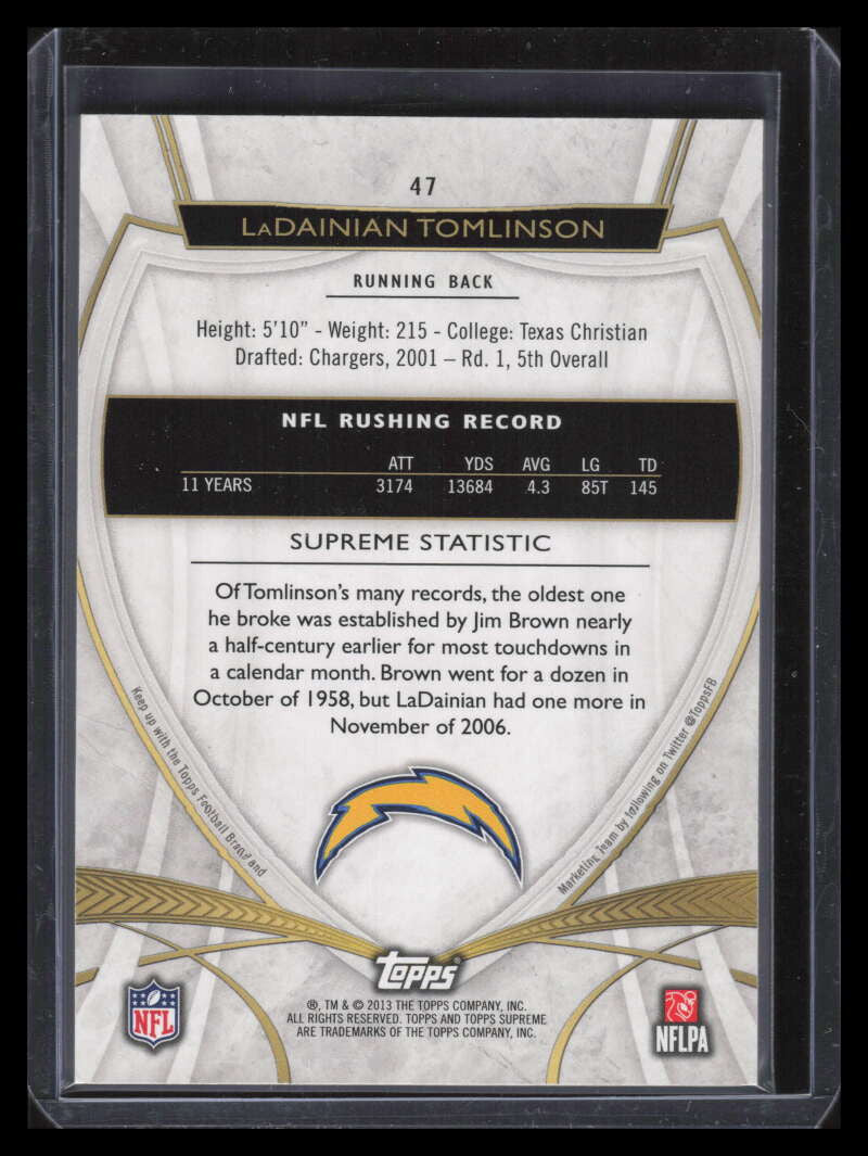 2013 Topps Supreme Green 47 LaDainian Tomlinson 8/50