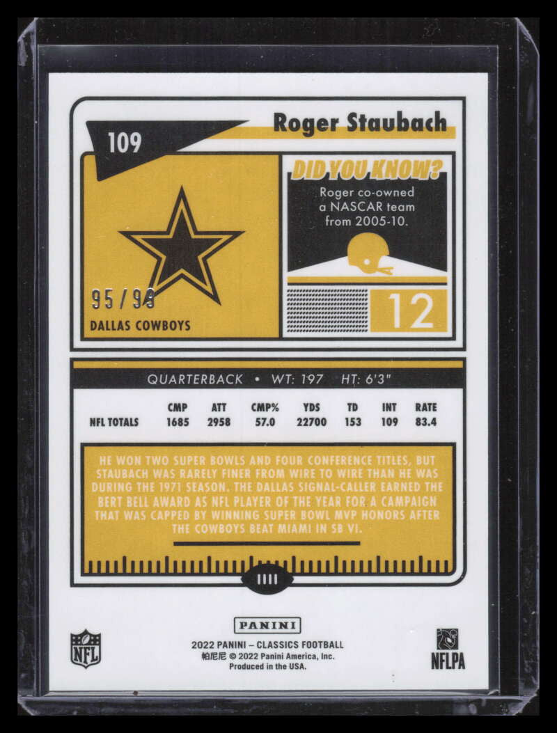 2022 Classics Premium Edition Timeless Tributes h2 Gold 109 Roger Staubach 95/99