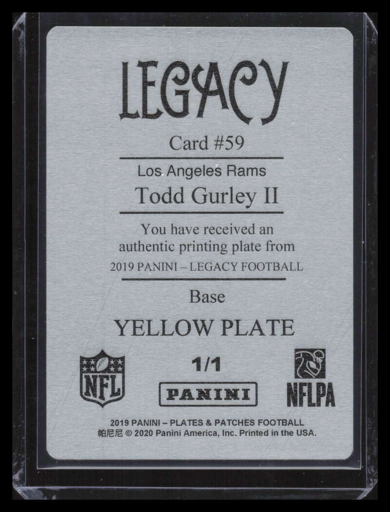 2019 Panini Legacy Plates and Patches Printing Plate Yellow 59 Todd Gurley 1/1