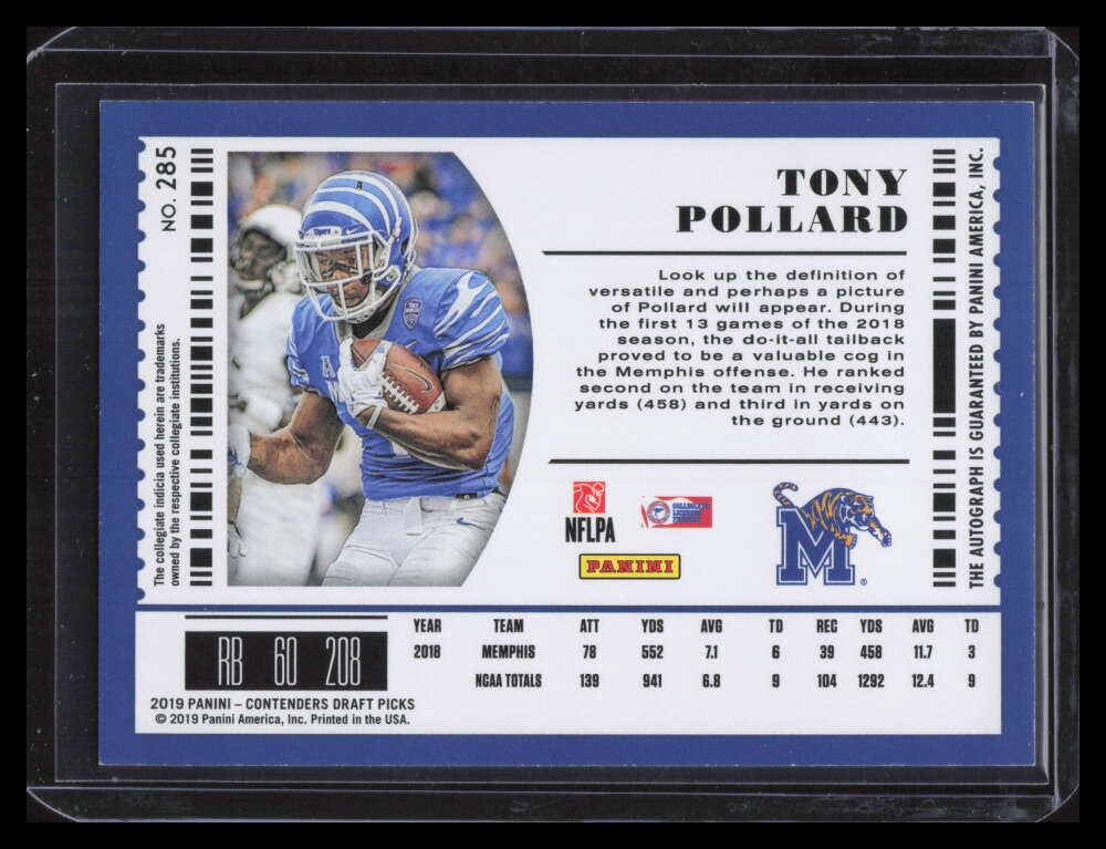 DELETE 140020 2019 Panini Contenders Draft Picks 285 Tony Pollard Rookie Auto