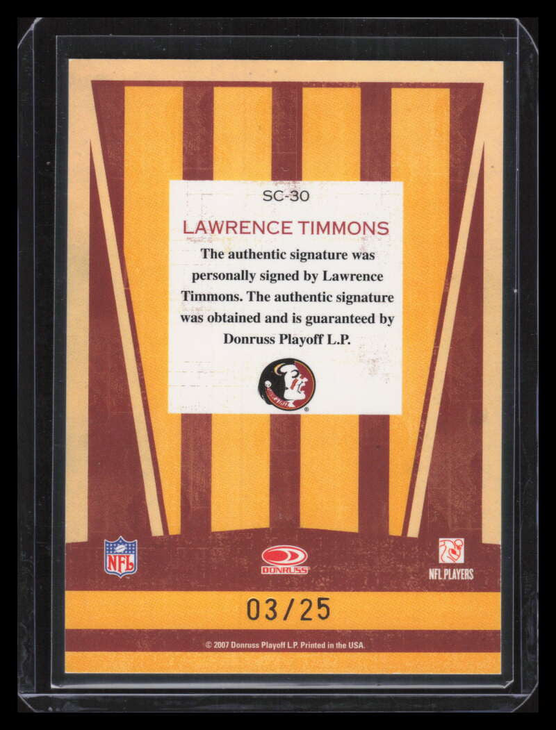 2007 Donruss Classics School Colors Autographs Lawrence Timmons Rookie Auto 3/25