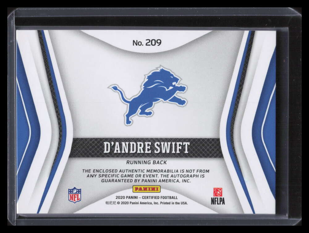 DELETE 140025 2020 Certified Mirror Orange 209 D'Andre Swift Rookie Patch Auto 95/225