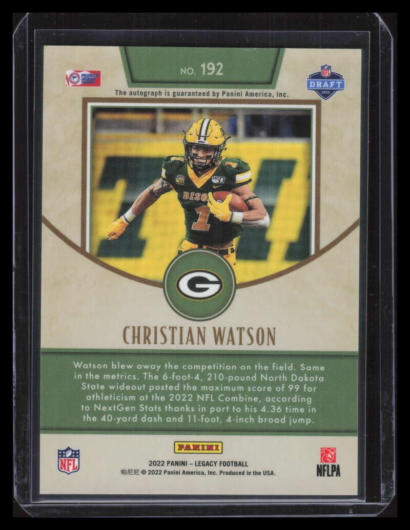 2022 Panini Legacy Premium Penmanship Silver 192 Christian Watson Rookie Auto