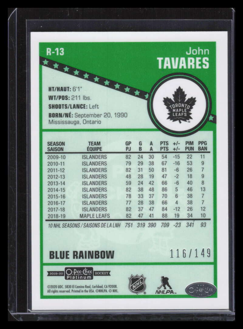 2019-20 O-Pee-Chee Platinum Retro Rainbow Blue r13 John Tavares 116/149