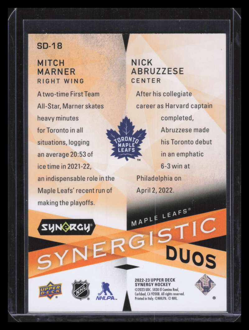 2022-23 Synergy Synergistic Duos Stars Rookies Gold sd18 Abruzzese Marner 56/99