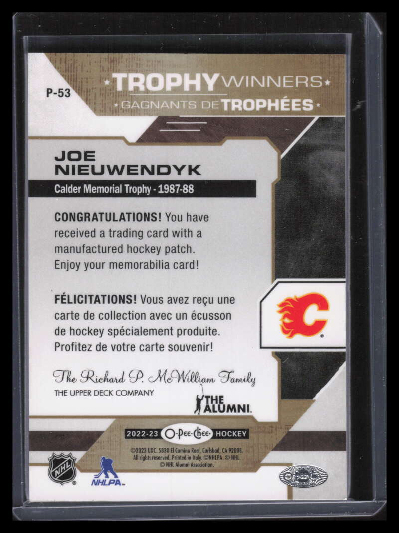 2022-23 O-Pee-Chee Patches p53 Joe Nieuwendyk Calder Memorial Trophy Patch