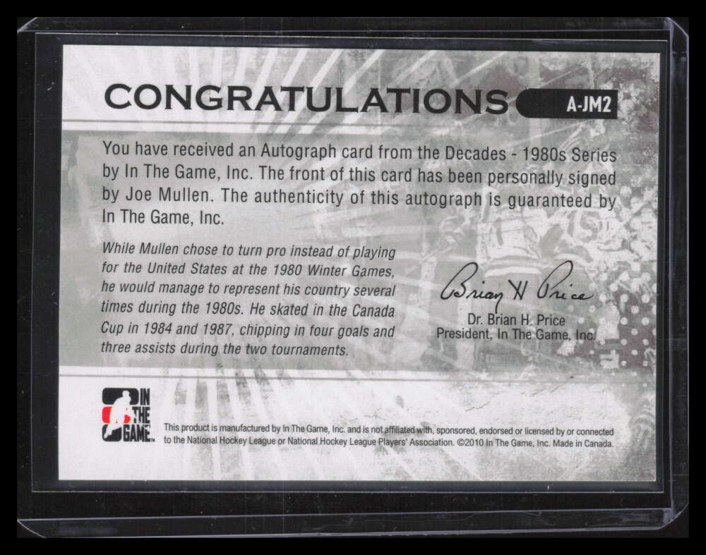 2010-11 ITG Decades 1980s Autographs ajm2 Joe Mullen Auto Team USA