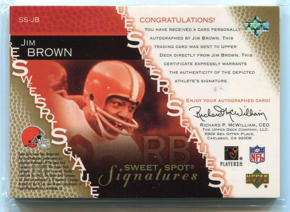 2003 Sweet Spot Signatures Gold SSJB Jim Brown Auto 3/25