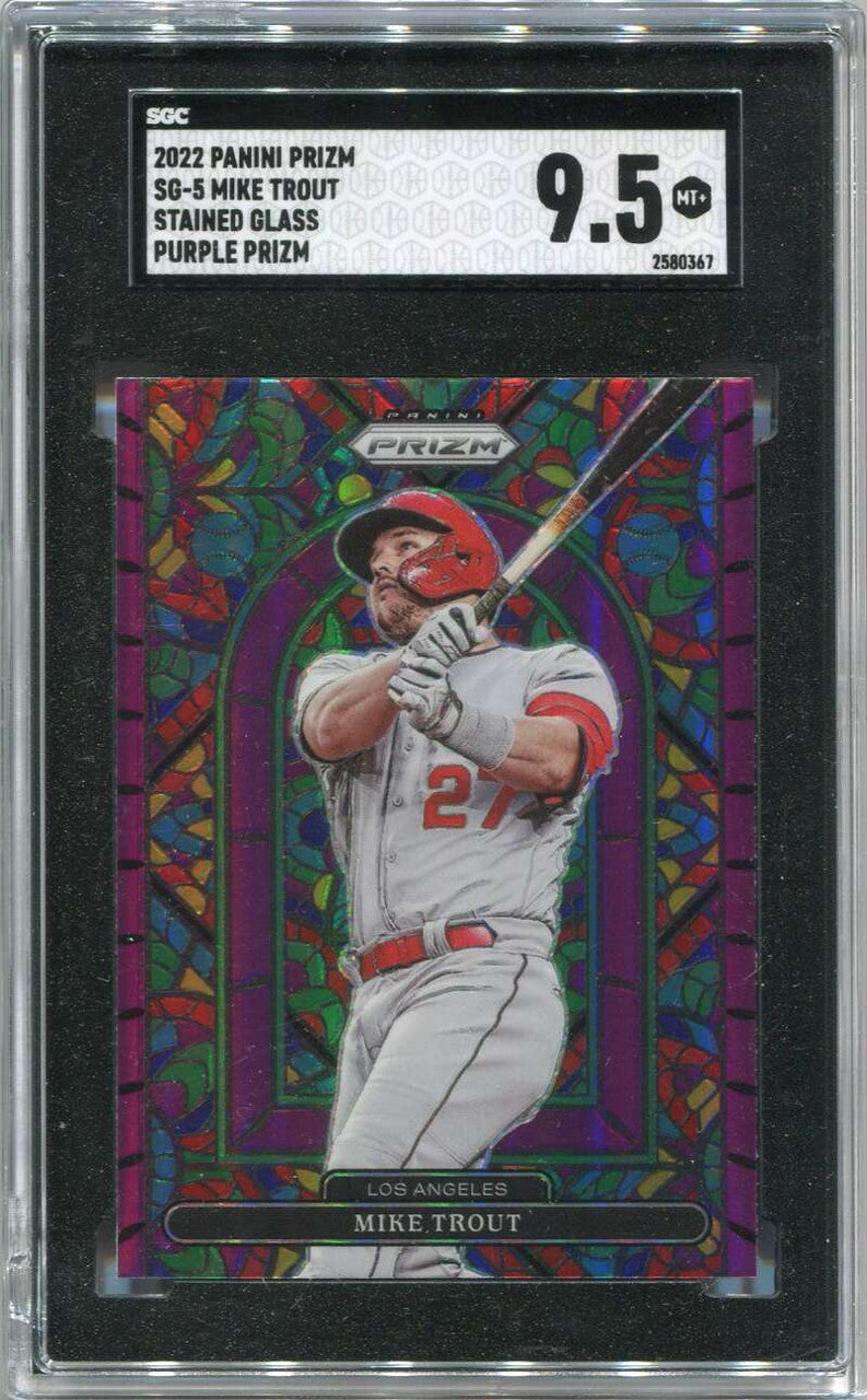 DELETE 140276 2022 Panini Prizm Stained Glass Prizms Purple Refractor 5 Mike Trout SGC 9.5 MT+