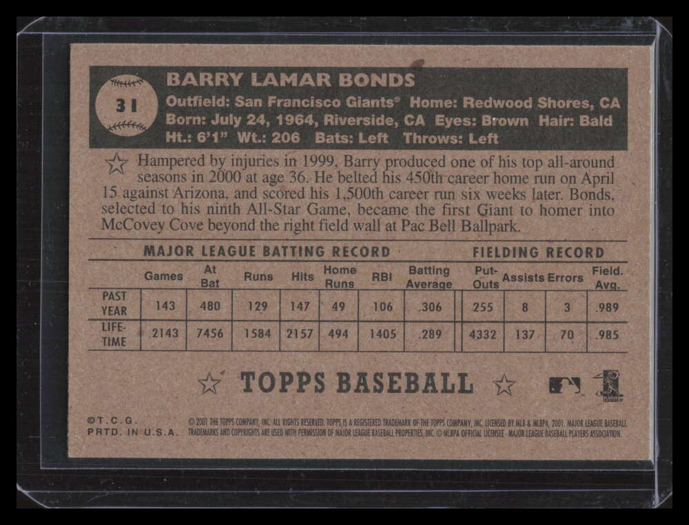 2001 Topps Heritage 31 Barry Bonds Black Back