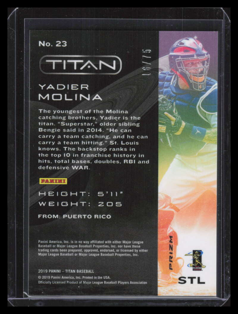 2019 Panini Titan Purple Mojo 23 Yadier Molina 16/75
