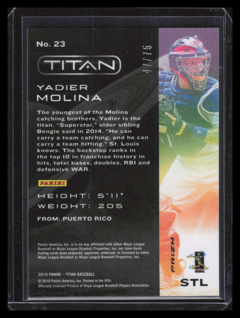 2019 Panini Titan Purple Mojo 23 Yadier Molina 47/75
