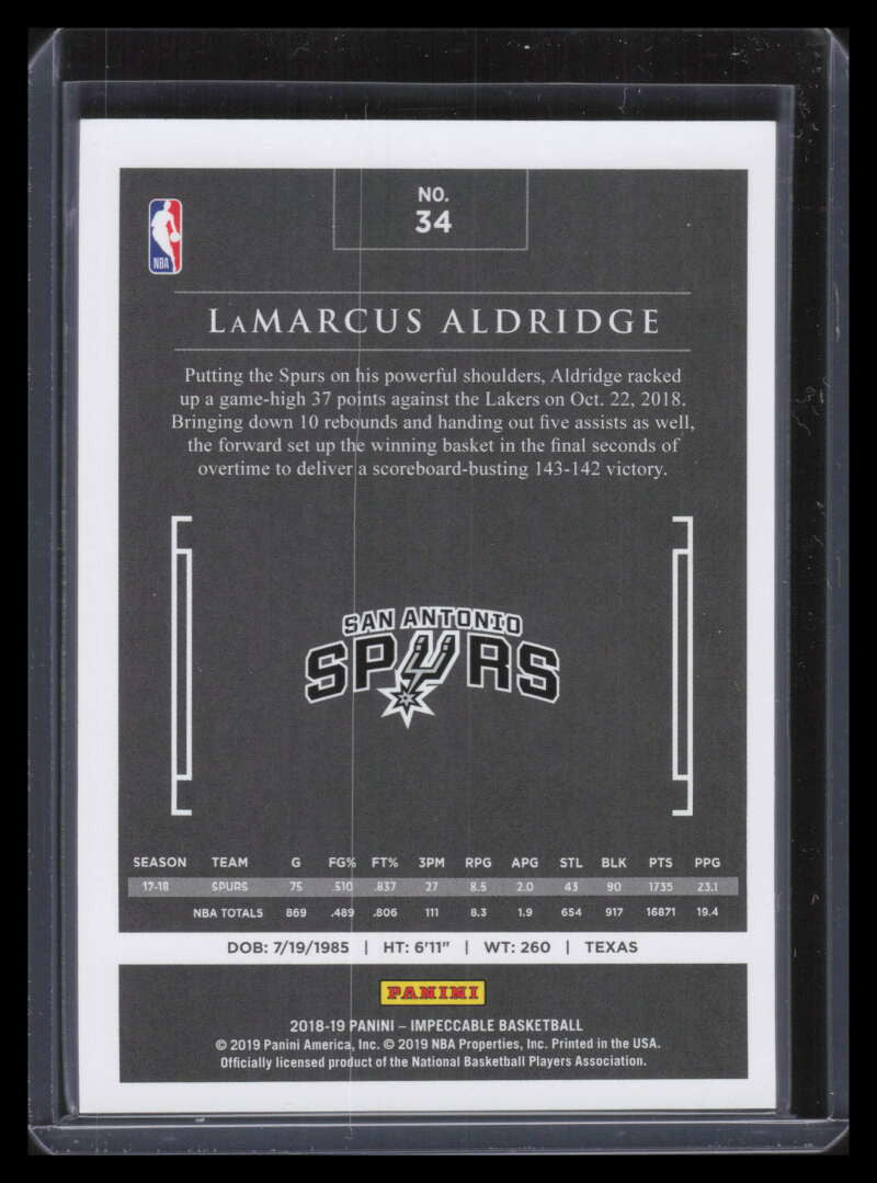 2018-19 Panini Impeccable 34 LaMarcus Aldridge 92/99