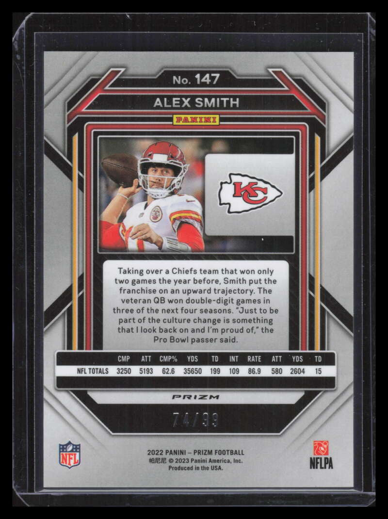 2022 Panini Prizm Prizms Blue Ice Refractor 147 Alex Smith 74/99