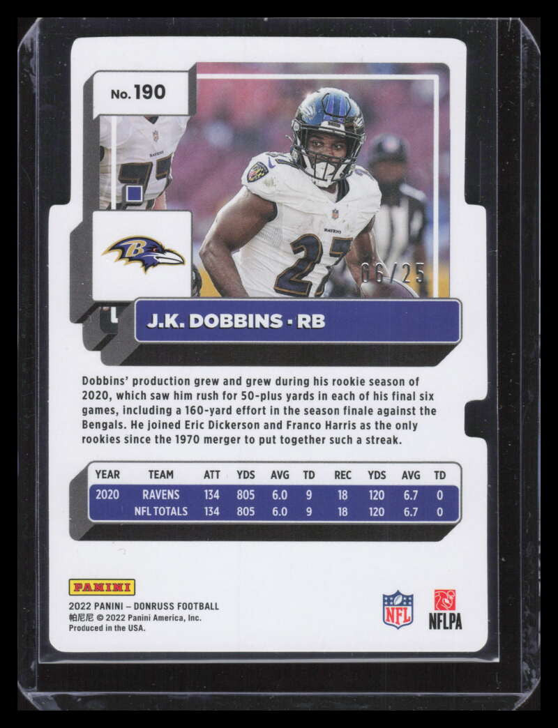 2022 Donruss Press Proof Gold Die-Cut 190 J. K. Dobbins 6/25