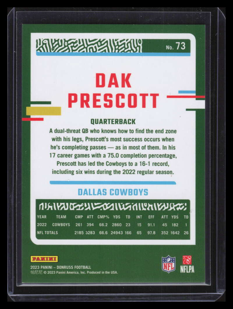 2023 Donruss Press Proof Silver 73 Dak Prescott 3/100