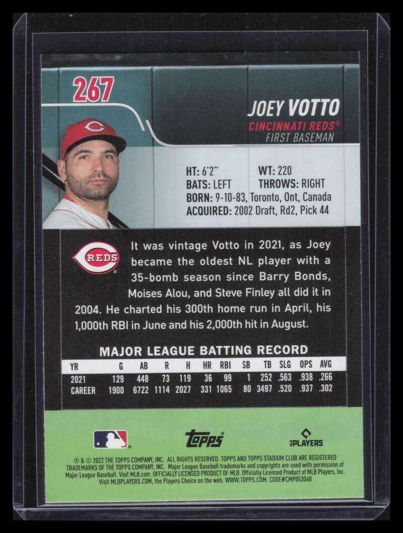 2022 Stadium Club Black and White Orange Foil 267 Joey Votto