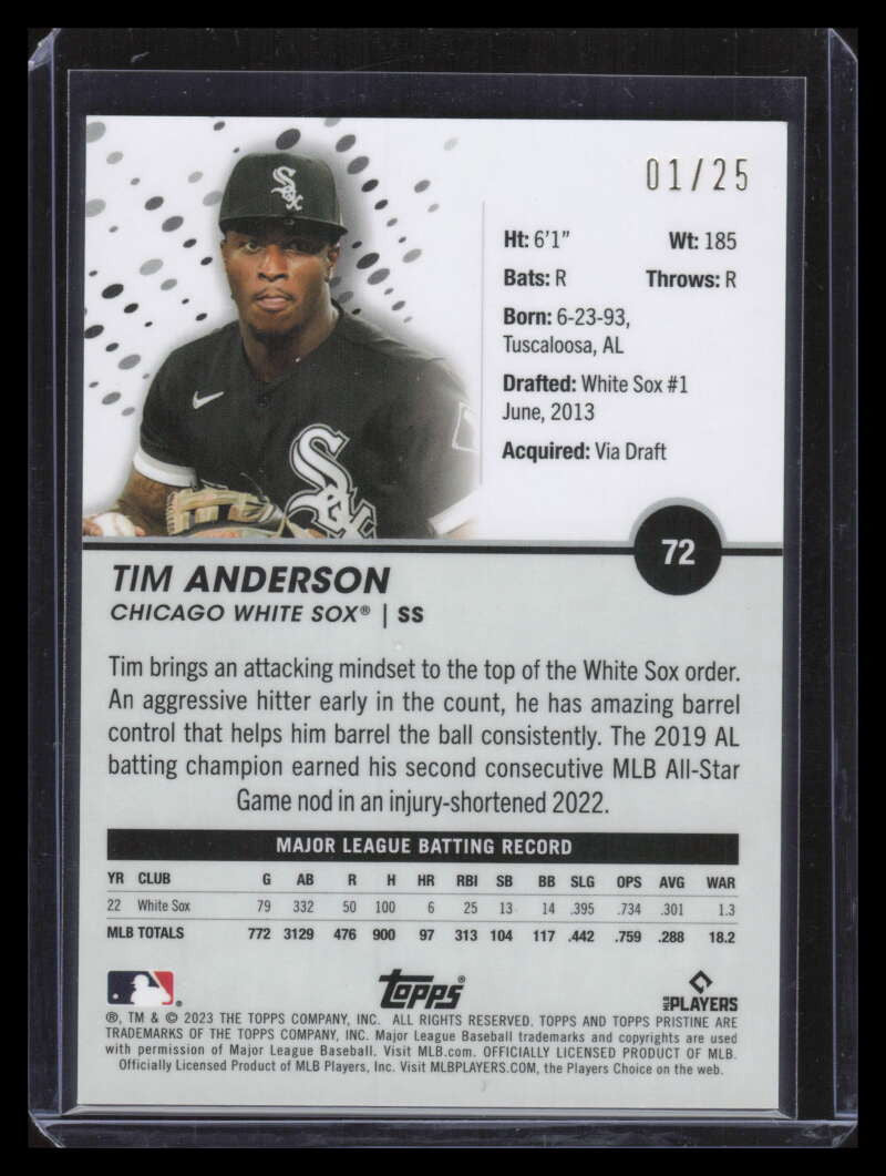 2023 Topps Pristine Orange Refractor 72 Tim Anderson 1/25