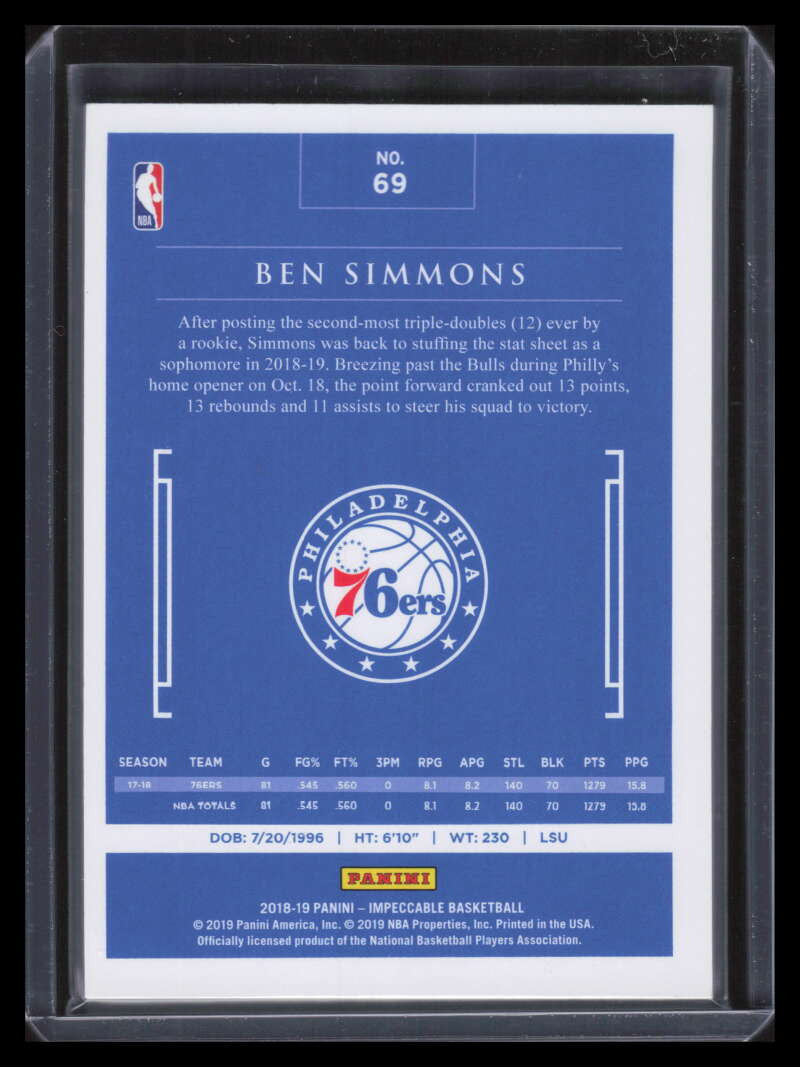 2018-19 Panini Impeccable Silver 69 Ben Simmons 48/49