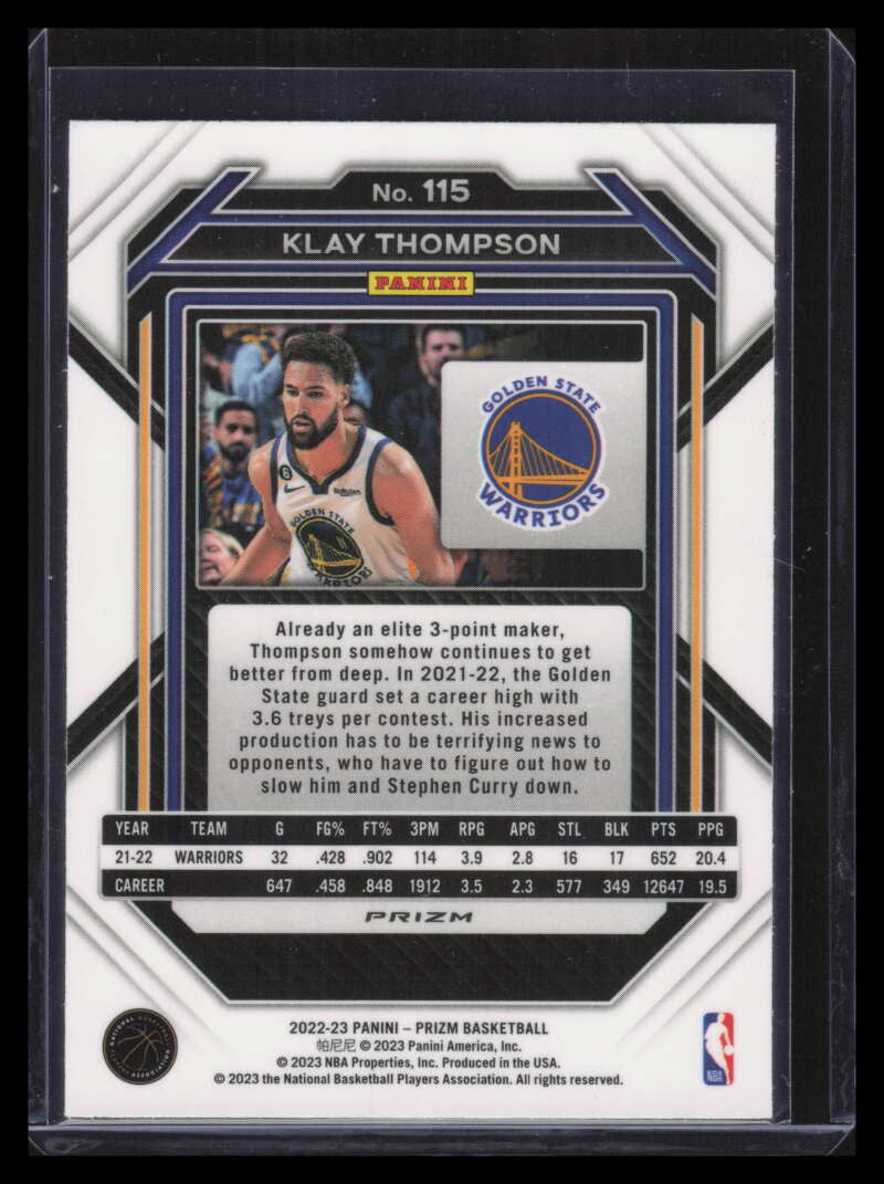 2022-23 Panini Prizm Prizms Red Sparkle Refractor 115 Klay Thompson