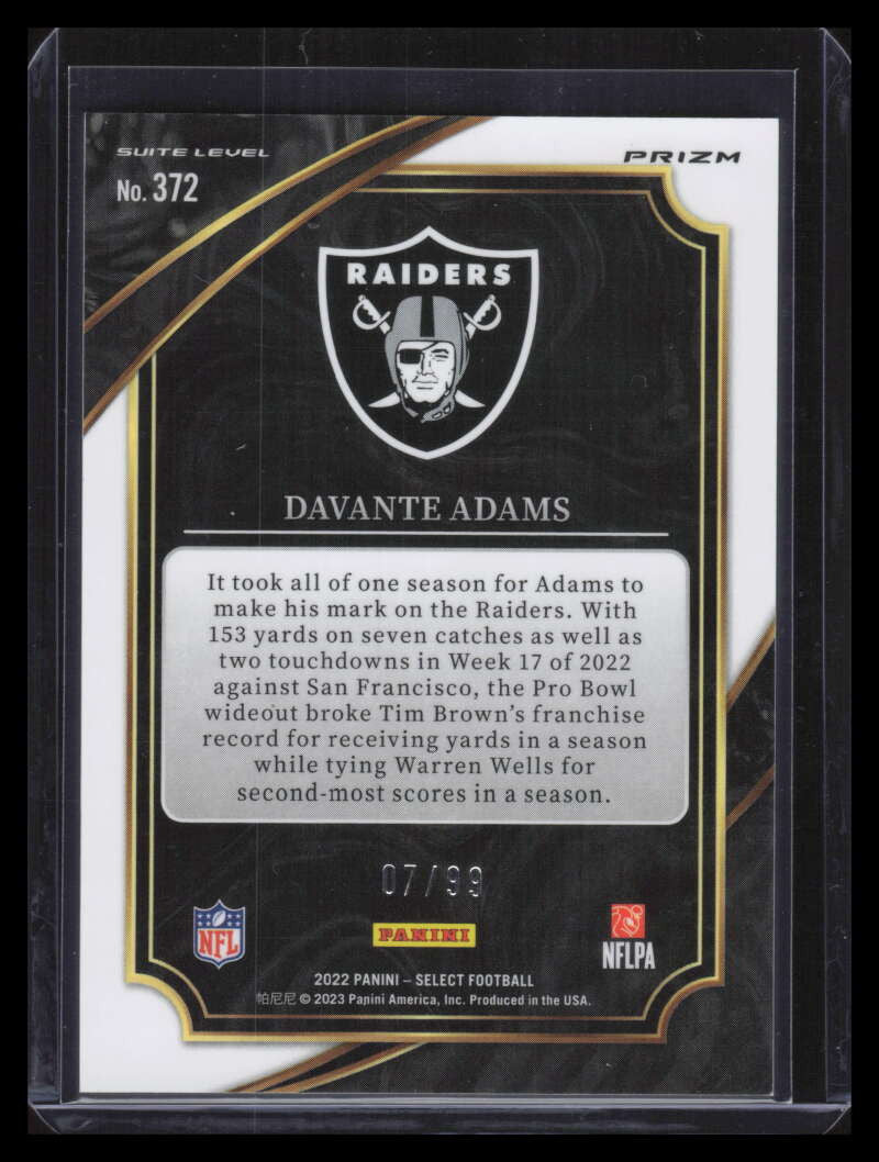 2022 Select Prizm Blue 372 Davante Adams 7/99 Suite Level