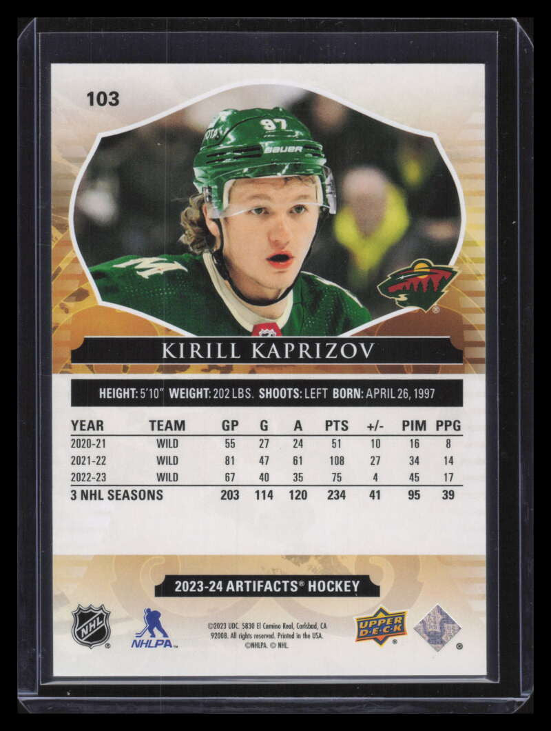 2023-24 Artifacts Royal Blue 103 Kirill Kaprizov 172/199