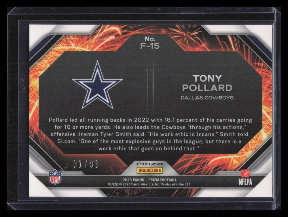 2023 Panini Prizm Fireworks Prizms Blue Ice Refractor 15 Tony Pollard 31/99