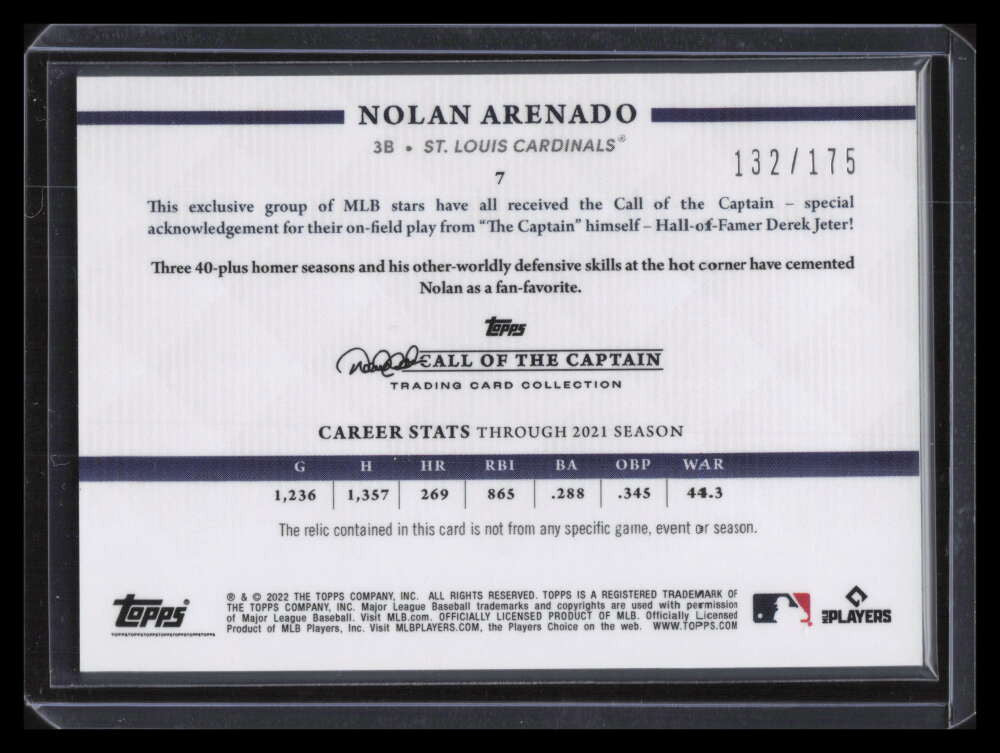 2022 Topps X Derek Jeter Call of the Captain Navy 7 Nolan Arenado Jersey 132/175