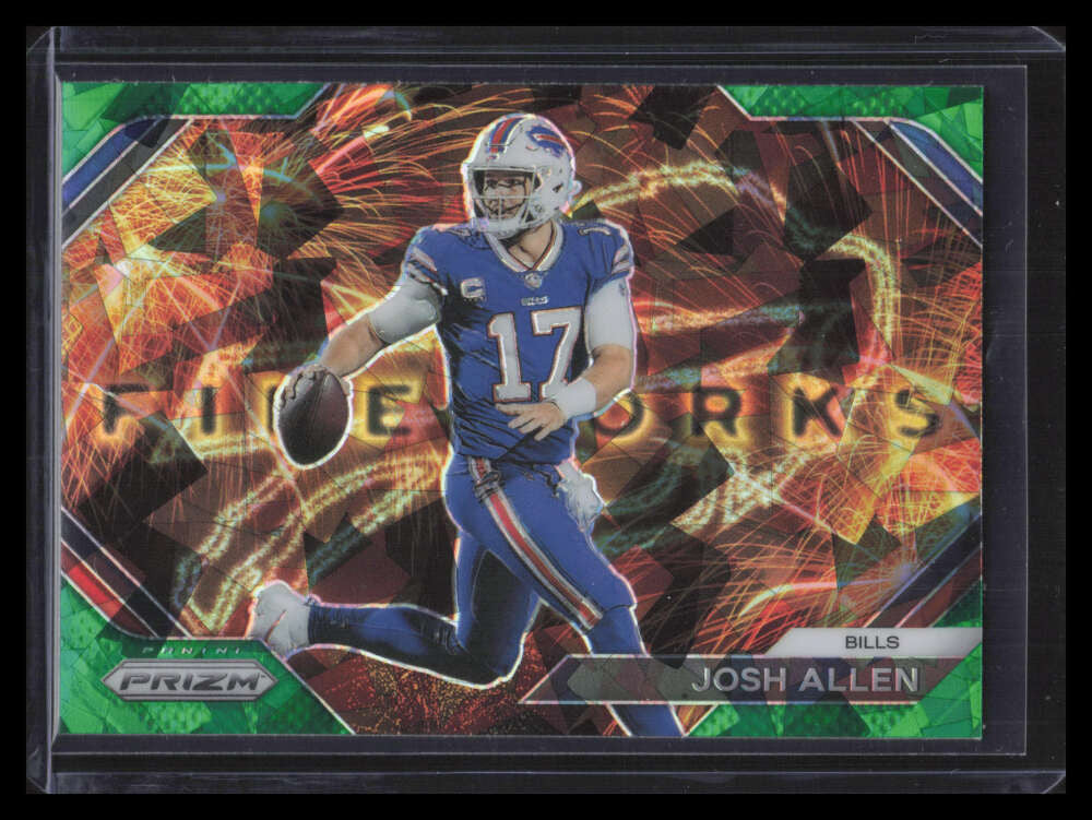 2023 Panini Prizm Fireworks Prizms Green Ice Refractor 4 Josh Allen