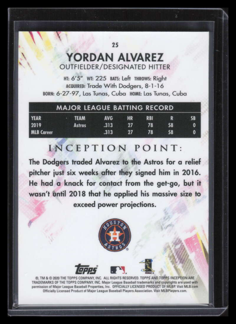 SOLD 140689 2020 Topps Inception Green 25 Yordan Alvarez Rookie