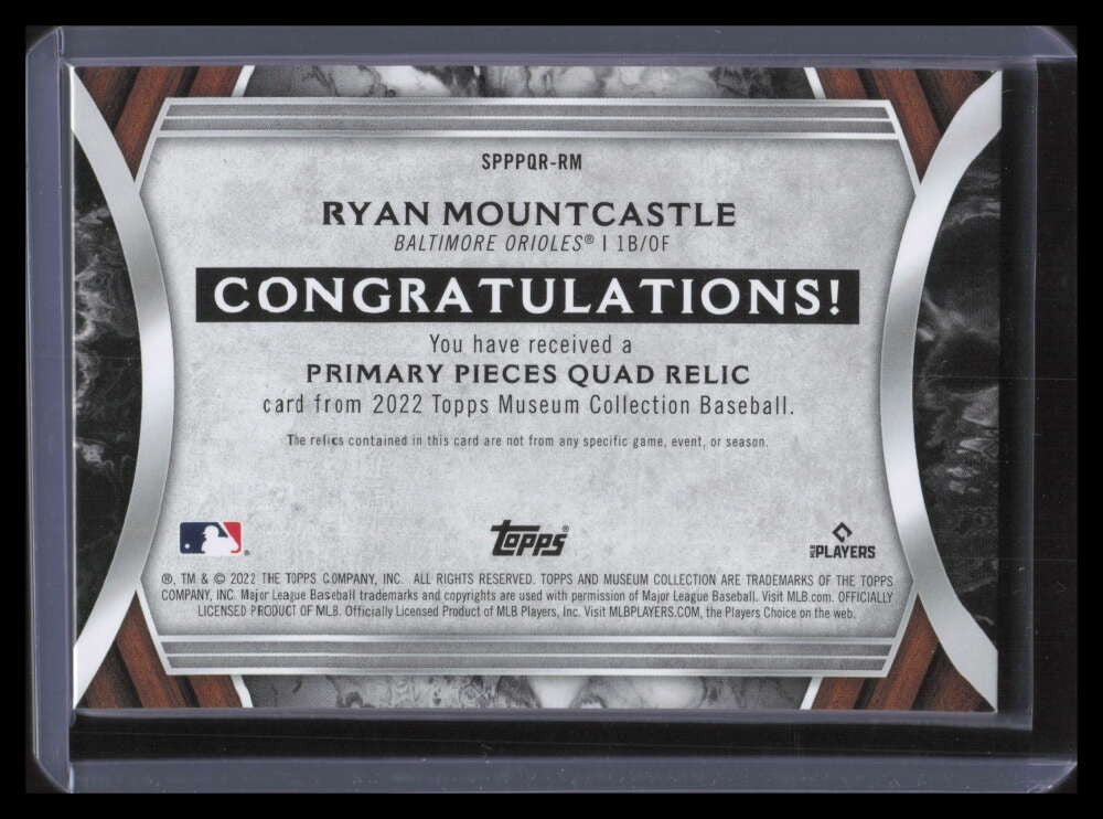 2022 Topps Museum Primary Pieces Ryan Mountcastle Quad Bat Jersey Patch 11/25