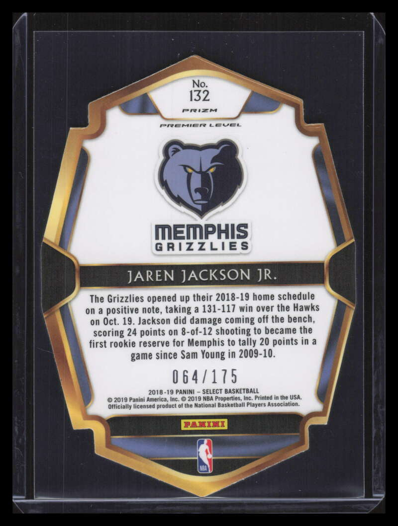 2018-19 Select Prizms Maroon Die Cut 132 Jaren Jackson Jr. Rookie 64/175