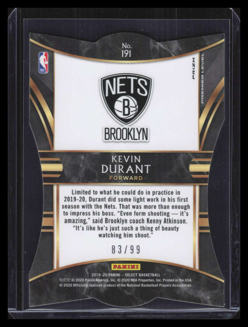 2019-20 Select Prizms Purple Die Cut Refractor 191 Kevin Durant 83/99