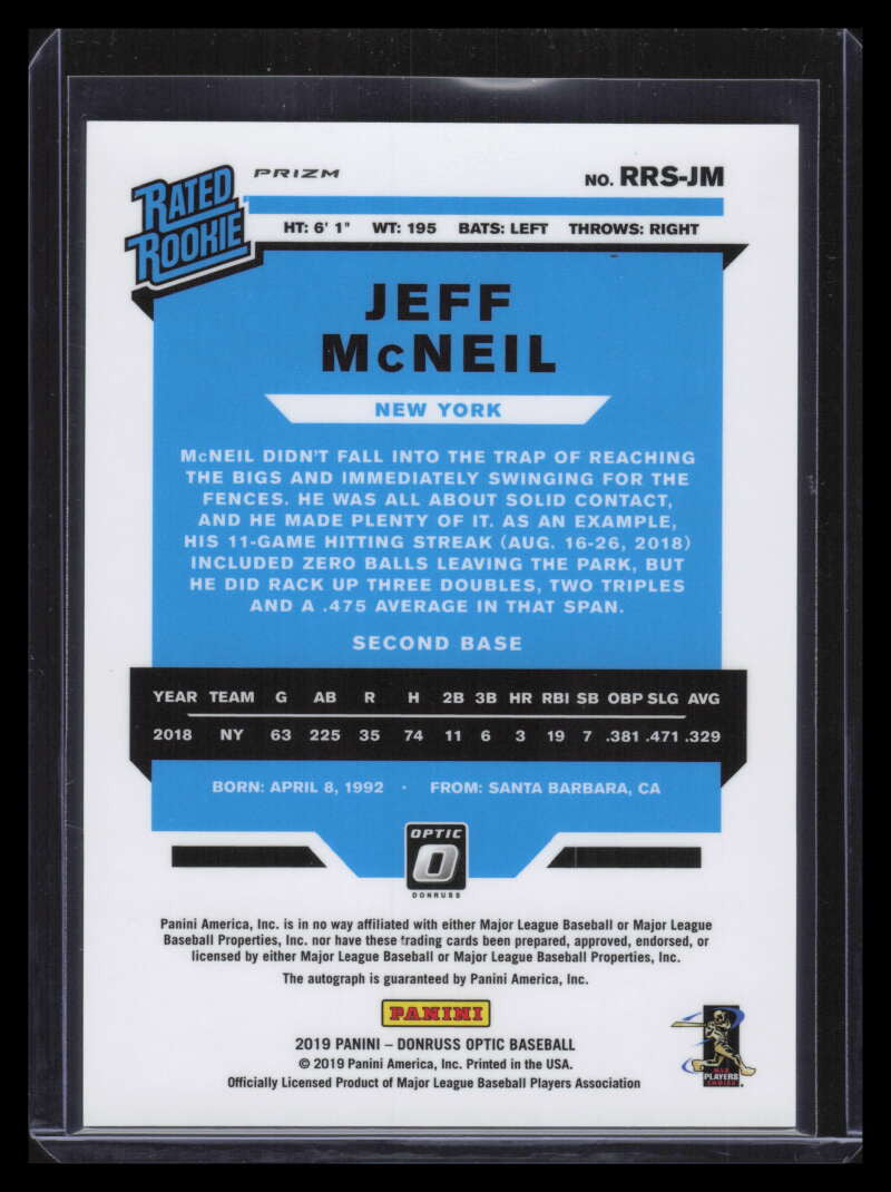 2019 Donruss Optic Rated Rookies Signatures Holo 21 Jeff McNeil Rookie Auto