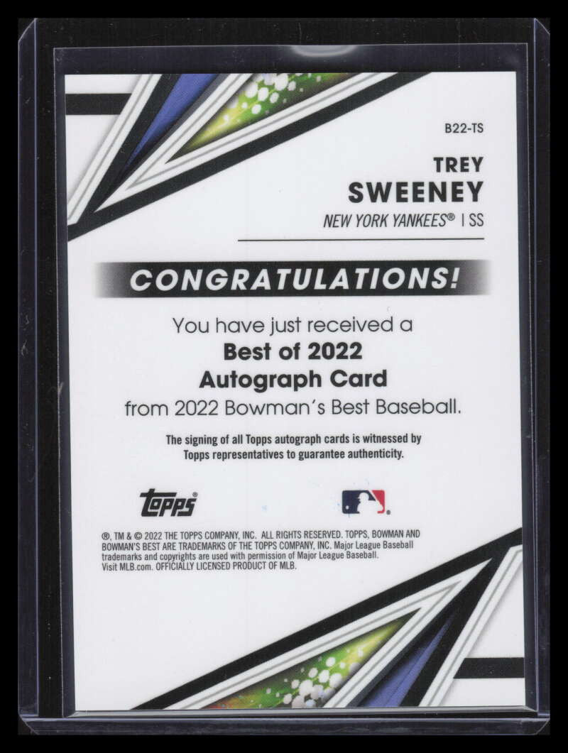 DELETE 140825 2022 Bowman's Best Autographs Blue Refractor Trey Sweeney Rookie Auto 105/150