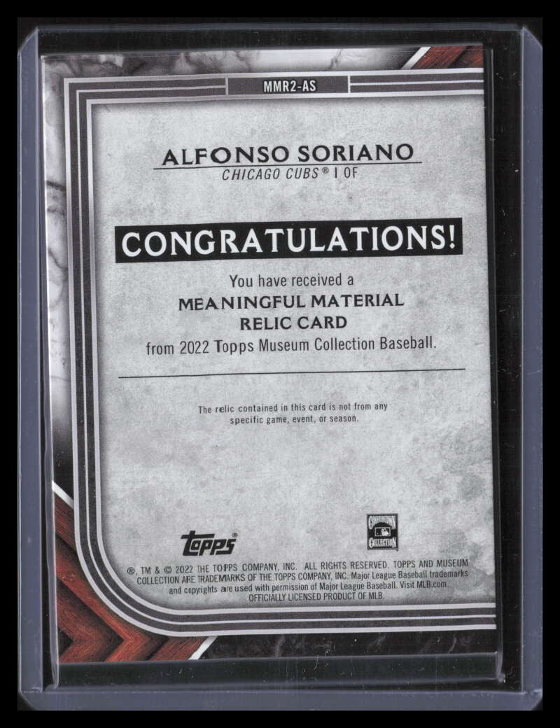 DELETE 140831 2022 Topps Museum Collection Meaningful Material Ruby Alfonso Soriano Patch 2/10