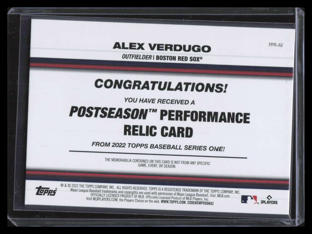 2022 Topps Postseason Performance Relics PPRAV Alex Verdugo Jersey 80/99